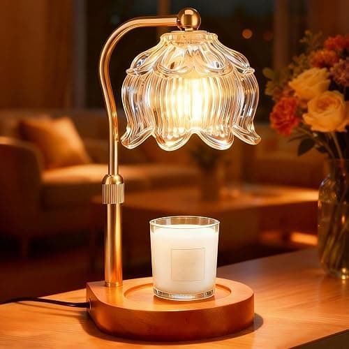 Candle Warmer Lamp with Timer Dimmer, Adjustable Height Candle Lamp Warmer for Jar Candles, Flower Glass Wax Melt Warmer with 2 Bulbs, Flameless Home Decor Gifts for Women Mom, Housewarming - Image 1