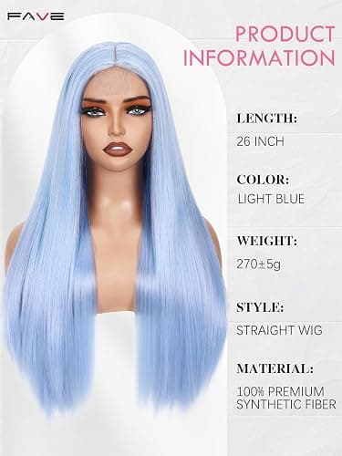 FAVE 65 cm Hellblaue Perücke Lang Glatt Heat Resist Synthetic Fasern Meerjungfrau Look Cosplay Alltag thumbnail 2