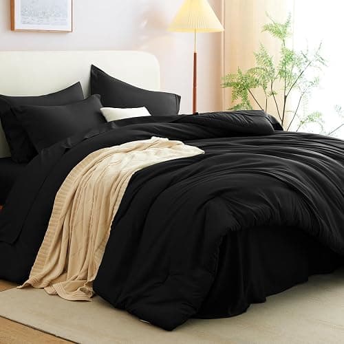 CozyLux Queen Comforter Set Black, 7 Pieces Bed in a Bag Soft Bedding Comforter Set with Sheets, All Season Boho 7PC Bed Sets with Comforter, Fitted Sheets, Flat Sheets, Pillow Shams and Pillowcases thumbnail 7