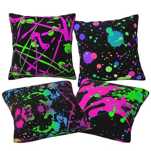 Rqzwdq Glow in Dark Splatter Neon Set of 4 Throw Pillow Covers Square Pillowcase Home Decor for Couch Sofa Bed, Double-Sided Pattern 18x18 Inches thumbnail 4