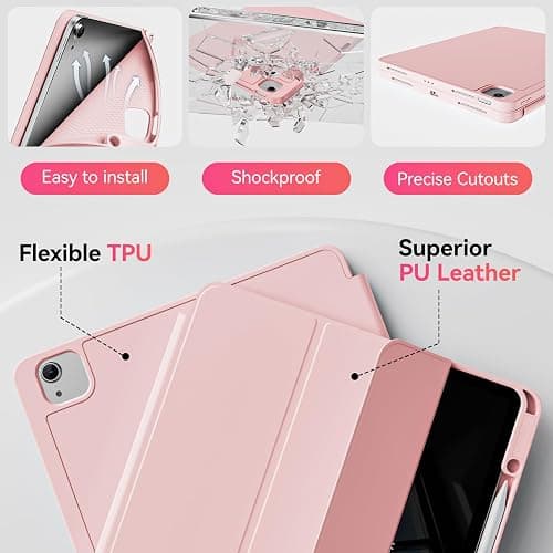 GKABXY Case for iPad Air 13 Inch 2024 M2, iPad Pro 12.9 Case (2022/2021, 6th/5th Gen) with Pencil Holder, Slim Trifold Stand Case, Supports Pencil Pro/USB-C, Auto Wake/Sleep, Pink thumbnail 2
