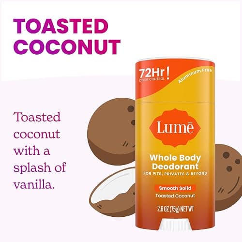 Lume Whole Body Deodorant - Smooth Solid Stick - 72 Hour Odor Control - Aluminum Free, Baking Soda Free and Skin Safe - 2.6 Ounce (Pack of 2) (Toasted Coconut) thumbnail 4