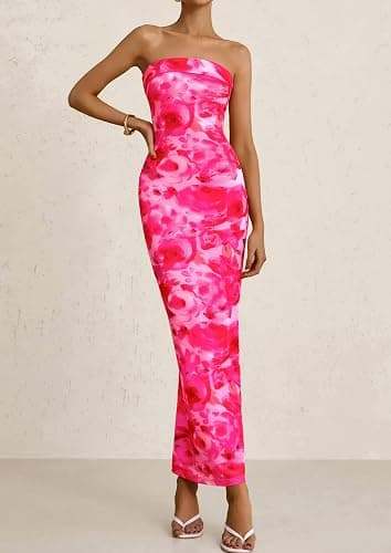 PRETTYGARDEN Womens Summer Printed Tube Maxi Dress Strapless Bodycon Sleeveless Long Beach Vacation Dresses thumbnail 6
