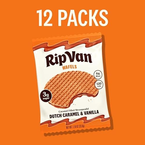 Rip Van Wafels Dutch Caramel & Vanilla Stroopwafels, Healthy Snacks, Non-GMO, Low Calorie, Low Sugar (3g), Office Snacks, Keto Friendly, 12 Count thumbnail 7