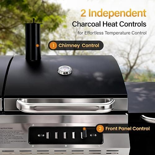 Sophia & William 3-Burner Gas and Charcoal Grill Combo with Offset Smoker - Dual Fuel BBQ Grill, 840 sq. in. Cooking Area, Heavy Duty Propane Barbecue for Outdoor Patio Cooking, Black thumbnail 8