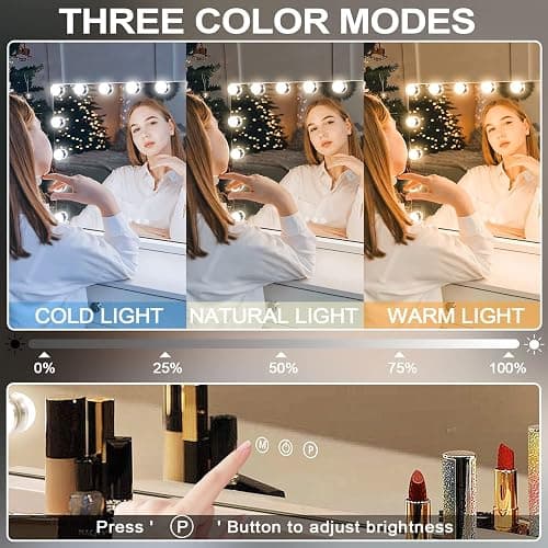 KOTTOVA Vanity Mirror with Lights,23" x 18.1" Large Hollywood Lighted Makeup Mirror with 15 LED,3 Colors Modes, with Detachable 10X Spot Mirror,Smart Touch Control,Plug in(Tabletop & Wall-Mounted) thumbnail 3