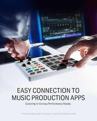 Donner MIDI Pad Beat Maker Machine Professional, Drum Machine with 16 Beat Pads, 2 Assignable Fader & Knobs and Music Production Software, USB MIDI Controller with 40 Courses, STARRYPAD White thumbnail 5