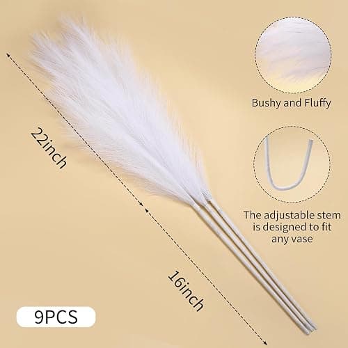 Wertuirk 9 Stems White Faux Pampas Grass - 38 Inch Tall Artificial Pompous Grass Decor, Large Fake Pompas Floral for Vase Filler, Wedding Centerpieces, Party, Christmas and Home Decor (White) thumbnail 2