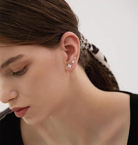 Lunvky 3 Pairs 14K Gold Plated Stud Earring Sets for Women Dainty 925 Sterling Silver Earrings for Multiple Piercing Tiny Cartilage Tragus Cute Trendy Post Earrings Stacks Jewelry Gifts thumbnail 4