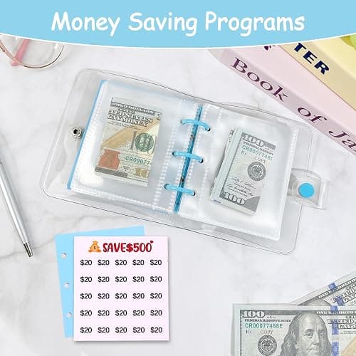 Drawelry Mini Money Saving Binder, 25 Cash Envelopes Money Saving Challenge Binder $500 $1000, Portable Savings Book Envelopes Stickers for Budgeting Planner Christmas Birthday Gift (Blue, $500) thumbnail 6