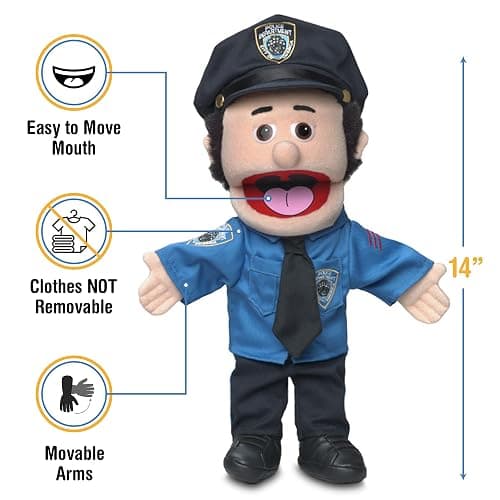 14" Policeman, Peach Male, Hand Puppet thumbnail 3