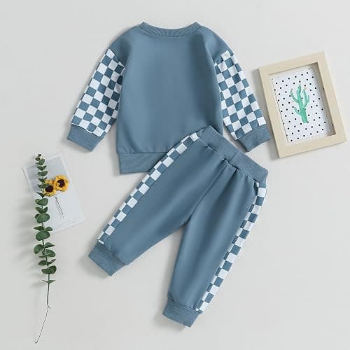 Toddler Baby Boy Fall Winter Outfit Contrast Color Long Sleeve Sweatshirts Stretch Jogger Pants Newborn Clothes Set thumbnail 3