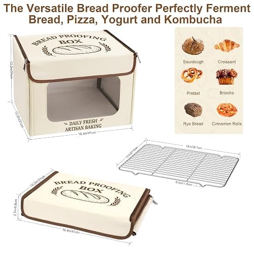 Antner Folding Bread Proofing Box with 70-131°F Temp Control & 99H Timer, Front-View Window Sourdough Proofing Box, Dough Proofer with Metal Rack for Sourdough, Pizza, Bread Baking, Yogurt, Kombucha thumbnail 2