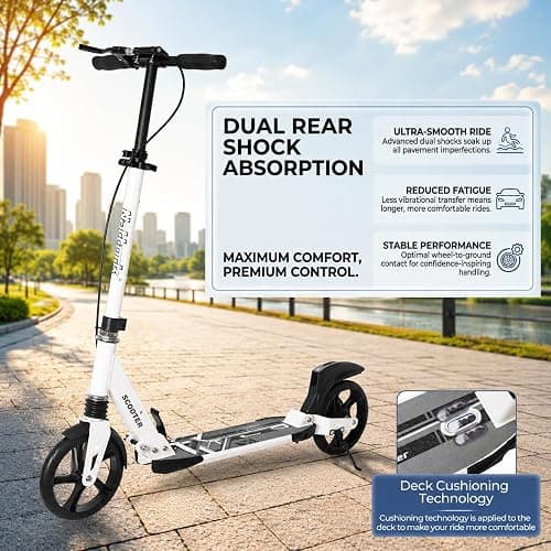 Nattork Scooter for Kids Teens and Adult Max Load 240LBS- Adjustable Height Folding Scooter with Large Sturdy Wheels Smooth Ride, Lightweight, Commuter Adult Scooters with Disc Brake,Shock Absorption thumbnail 3