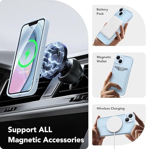 CAPRARO Magnetic for iPhone 14 Case, [Compatible with MagSafe] [Full Camera Protection] Shockproof Protective Slim Translucent Matte Phone Case for iPhone 14 6.1'', Light Blue thumbnail 3