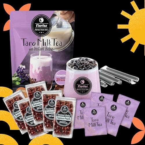Flavfar Premium Instant Taro Milk Tea Kit with Authentic Brown Sugar Tapioca Boba and Straws | Ready in Just 25 Seconds | Perfect for Home, Parties, and Gift Giving - 5 Servings thumbnail 4