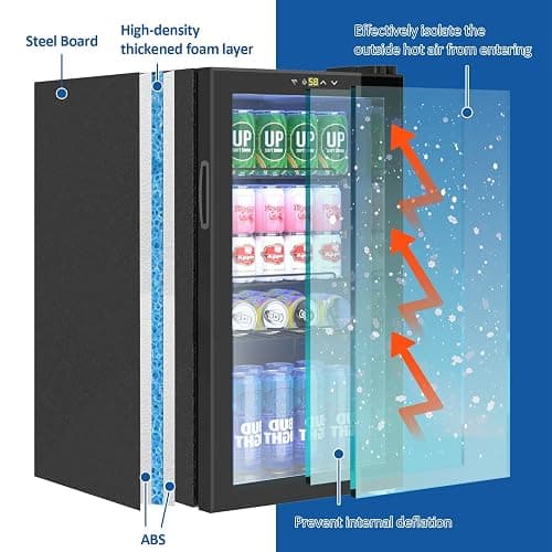 Dawmilon 3.2 Cu.Ft Mini Fridge – 120 Can Beverage Refrigerator with Glass Door, Adjustable Shelves & Temperature Control, Ideal Drink Cooler for Soda, Wine & Beer in Home or Office thumbnail 6