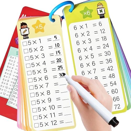 Kiadekoce Multiplication Flash Cards 0-12, 15PCS Times Table Flash Cards Chart, with Dry Erase Markers Sorting Ring, 1st, 2nd, 3rd Grades Educational Math Multiplication Game for Kids Classroom Home - A-Multiplication - Image 1