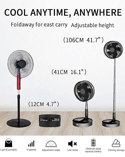 UN UNITEDTIME Desk and table fan, foldable Fan Portable Travel Fans Battery Operated,Adjustable Height My Foldaway fan with remote Control Timer, 4 Speed Settings (Pink) - Pink thumbnail 3
