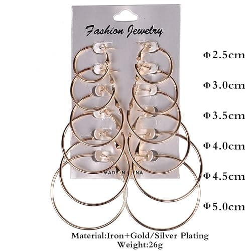 AJ DEFIRO 6 Pair Hoop Earring Set Stainless stud Earring Women Jewelry Silver Tone thumbnail 4