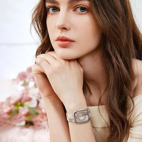Witzon Floral Band Compatible with Apple Watch Bands For Women 40mm 41mm 38mm 42mm 44mm 45mm 46mm 49mm, Engraved Cute Flower Silicone Dressy Strap for iWatch Series 11 10 9 8 7 6 5 4 3 2 SE Ultra thumbnail 5