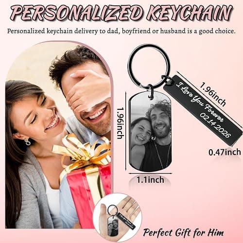 Cupike Personalized Picture Keychain - Customized Engraved Keychains with Photo Text, Personalized Gifts for Men Women Lovers thumbnail 6
