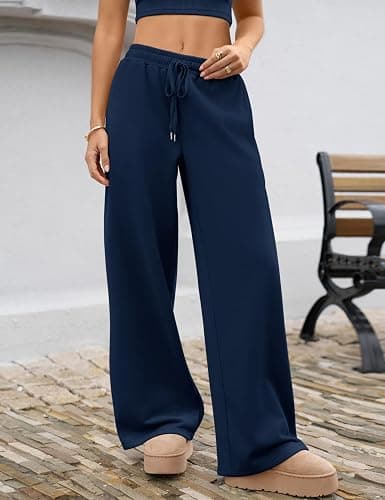 LOMON Women's Sweatpants Wide Leg Fleece Lined Sweat Pants Spring Winter Clothes 2026 Baggy Drawstring Joggers with Pockets thumbnail 3