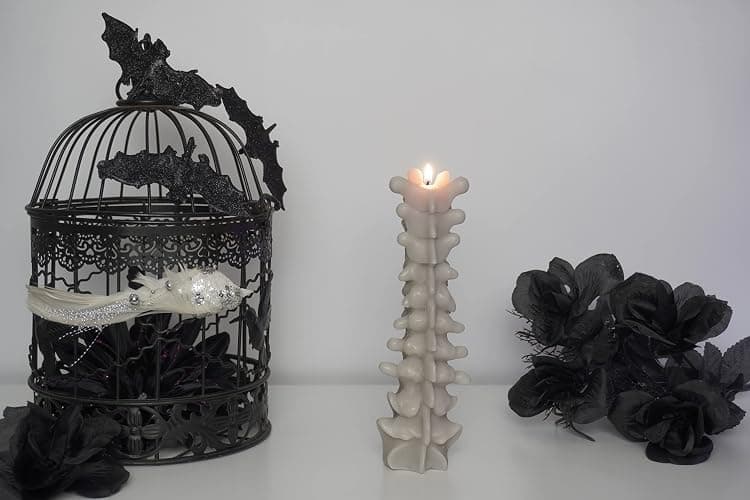 Zellinni Spine Candle for Halloween Decor - Premium Unscented Soy Candle w/Cotton Wick for Clean Burn - Goth Room Decor Vertebra Candles for Parties, Home, Rituals, Halloween Decorations Indoor - Gray - Grey white bone thumbnail 8