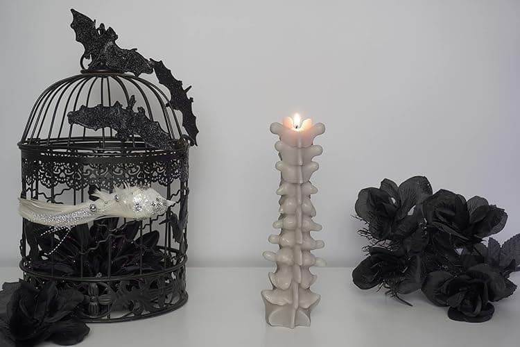 Zellinni Spine Candle for Halloween Decor - Premium Unscented Soy Candle w/Cotton Wick for Clean Burn - Goth Room Decor Vertebra Candles for Parties, Home, Rituals, Halloween Decorations Indoor - Gray - Grey white bone thumbnail 8