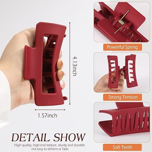 4 Pcs Flexible Hair Clip, 4.1Inch Flexible Claw Clip for Women Girls | Unsnappable Soft Claws Clips for Lying Down & Driving, Non-slip Strong Hold Hair Clips for Thin Thick Hair, Brown&Red thumbnail 4