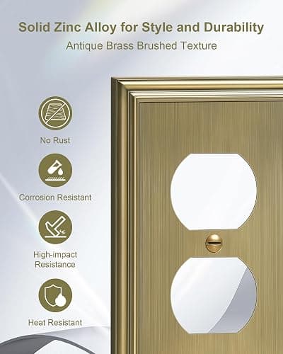 6-Pack Single Duplex Outlet Cover Plate, Decorative Antique Brass Switch Plates and Outlet Covers, Metal Wall Plates for Electrical Outlets, 1 Gang Receptacle Cover, Corrosion Resistant thumbnail 3