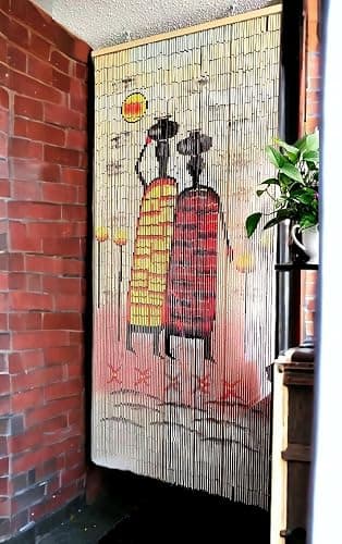 Beaded String African Village Beaded Curtain-90 Strands Door Beads-Hanging Doorway Curtain-35.5" W x 80" H-Hand Made-Hand Painted (Village) - Village - Image 1