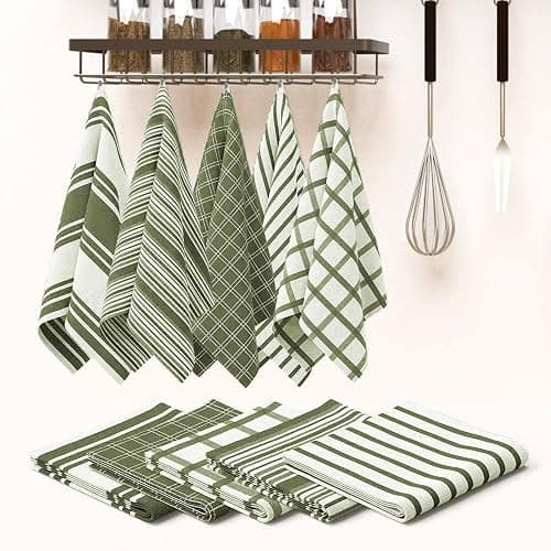 Trade Fountain Kitchen Towels - Pack of 5 Dish Towels for Kitchen Accessories - 19 x 27 INCHES Extra Large Highly Absorbent Dish Cloth - Reusable Hand Towels - 100% Pure Cotton Fabric (Olive) thumbnail 9