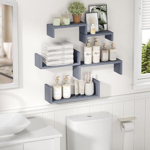 SRIWATANA Floating Shelves for Wall, Wall Shelves for Bathroom, Bedroom, Living Room, Kitchen, Office, Wood Shelves for Home Decor Set of 5 (Weathered Grey) thumbnail 2