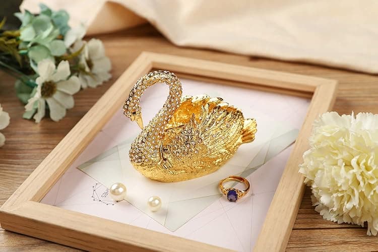 Janshe Cul Golden Swan Trinket Boxes Hinged Hand-Painted Jewelry Box Animals Figurine Craft Ornaments Unique Gift for Home Decor thumbnail 2
