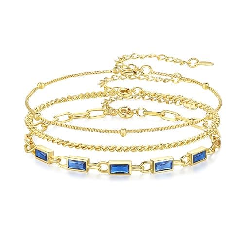GexTyde Gold Birthstone Bracelet for Women, 18K Gold Plated Layered Jewelry Bracelet Set, Women Dainty Stackable Bracelets Link Paperclip Chain Valentines Day Gift for Women - Image 1