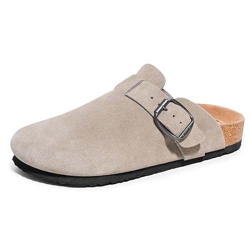 FITORY Mens Suede Clogs with Arch Support，Leather Cork Footed Mules Size 7-14 - Image 1