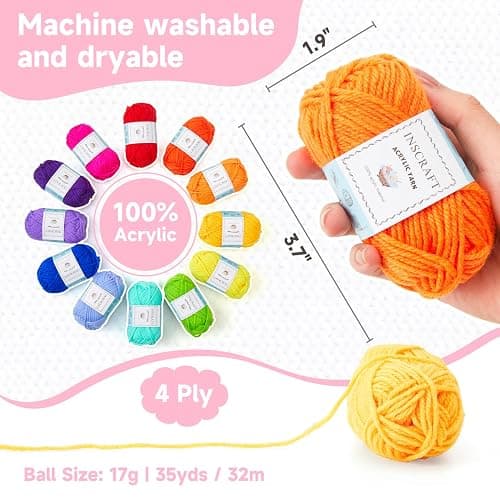Inscraft 48 PCS Crochet Yarn Kit, 1400 Yards 40 Colors Acrylic Yarn Skeins, 2 Crochet Hooks, 2 Weaving Needles, 4 Stitch Markers, 1 Bag, Yarn for Crocheting & Knitting, Gift for Beginners and Adults thumbnail 4