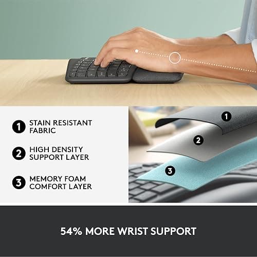 Logitech ERGO K860 Wireless Ergonomic Keyboard - Split Keyboard, Wrist Rest, Natural Typing, Stain-Resistant Fabric, Bluetooth and USB Connectivity, Compatible with Windows/Mac, Black thumbnail 4