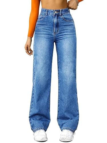 FUNUCA Straight Leg Jeans for Women,High Waisted Wide Leg Loose Microelastic Boyfriend Denim Pants - Image 1