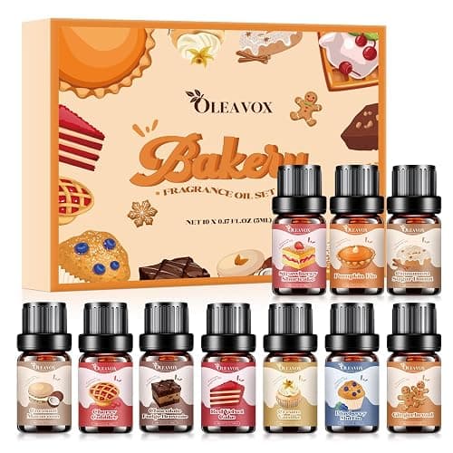 Bakery Essential Oils Set,Premium Fragrance Oil for Diffusers, Scents for Candle & Soap Making, Pumpkin Pie, Cream Vanilla, Gingerbread,Cinnamon Sugar Donut and Cake More 10x5ml,Aromatherapy Oils - Image 1