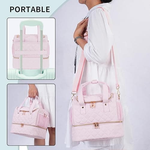 VOFIpremiAm Nail Polish Organizer Case Fits Nail Lamp and 30 Bottles,Nail Organizers and Storage for Nail Tech Travel,Pretty Nail Polish Storage Bag Fits Nail Kit & Manicure Tools (Patented) - Pale Pink - 30 Bottles thumbnail 6