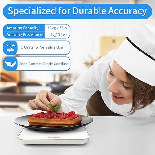 Homebuds 33lb Digital Kitchen Scales in 1g, High Precision Assured by Scales Kitchen Professional Factory SINCE 2001, Food Scales for Cooking and Baking, LED, 3*AAA, White by Golden Line thumbnail 3