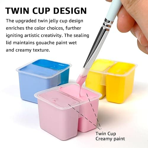 ABEIER HIMI Gouache Paint Set, Twin Cup 48 Colors x 12ml/0.4oz with 3 Brushes & a Palette, Non-Toxic, Jelly Guache Paint for Canvas and Watercolor Paper - Perfect for Beginners, Students, Artists - 48 COLOURS thumbnail 4