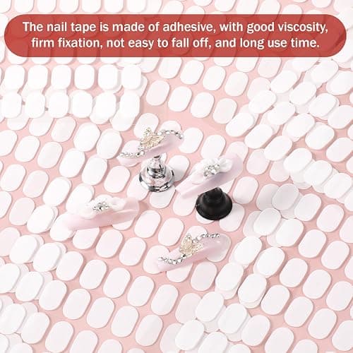 TIESOME 600 PCS False Tip Double Sided Adhesive Tapes, White Pre-Cut Nail Display Strips Press on Adhesive Tabs Nail Art Glue Stickers for Nails Art Holder Nails Display Book thumbnail 4