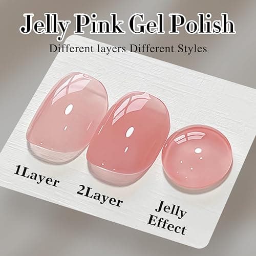 Double Rhythm Translucent Gel Polish Sheer Neutral Natural Light Milky Same Color Same Bottle 15ML Jelly Nail Polish Nail Art DIY at Home (Pink Clear-A1323) thumbnail 7