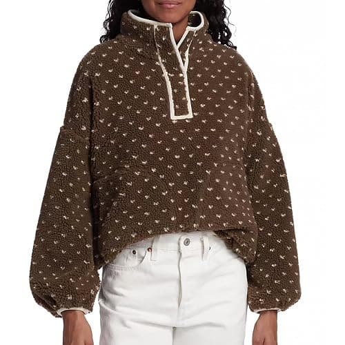 Yioaga Fuzzy Fleece Jacket Women Long Sleeve Half Button Down Tops Casual Sherpa Pullover Sweatshirt Warm Winter Outerwear thumbnail 4