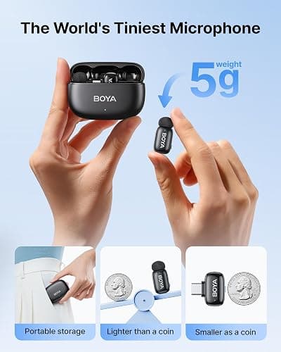 BOYA mini 2 Wireless Lavalier Microphones for iPhone 15/16/17 & Android, AI Noise Cancellation, App Control, 30H Battery Life with Charging Case, Lapel Microphone Wireless for Video Recording Vlogging thumbnail 2