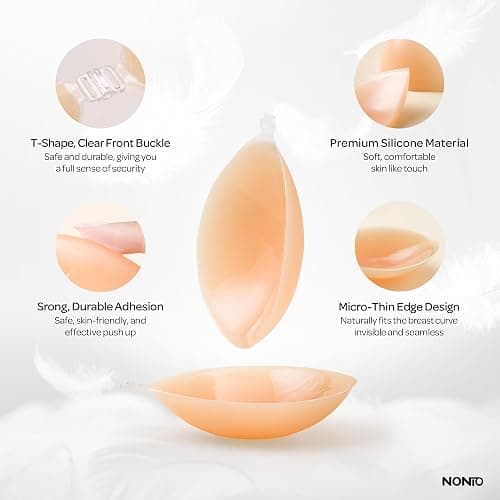 NONIO Adhesive Bra Strapless Sticky Invisible Push up Reusable Silicone The Best Off Backless Viscous for Women - A - Nude thumbnail 3