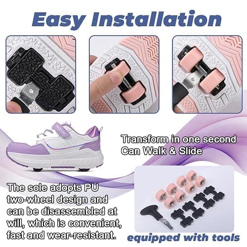 Mateju Kids Roller Skate Shoes for Boys Girls, Skateboarding Skates Outdoor Parkour Shoes Retractable 4 Wheels Unisex Teenager Children Sports Walking Running Sneakers Shoes thumbnail 6